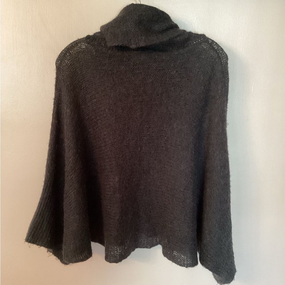 WOODEN SHIPS SIZE M/L BLACK MOHAIR WOOL COWL NECK PONCHO SWEATER - Picture 3 of 7